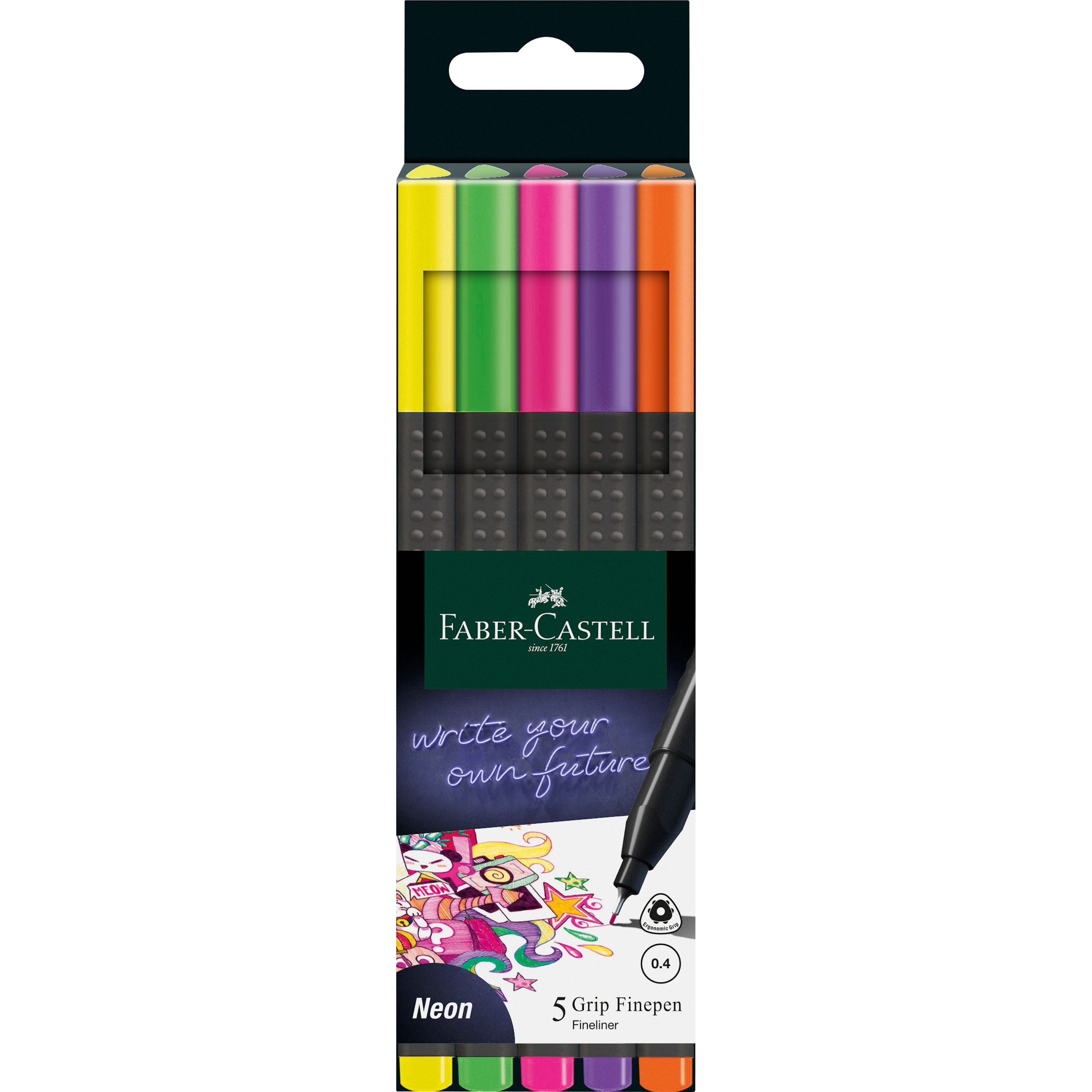 Cienkopisy Grip 5 kol. neonowych Faber-Castell