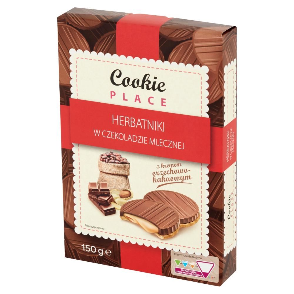 Cookie Place Herbatniki w czekoladzie mlecznej z kremem orzechowo-kakaowym 150 g