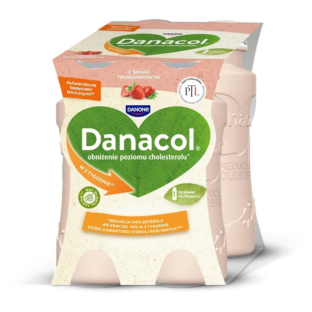 Danacol Jogurt pitny o smaku truskawkowym 400 g (4 x 100 g)