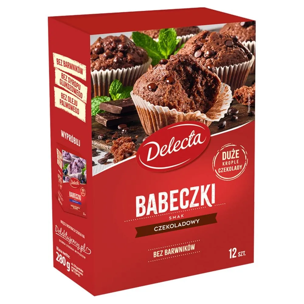 Delecta Babeczki smak czekoladowy mieszanka do domowego wypieku ciasta 280 g