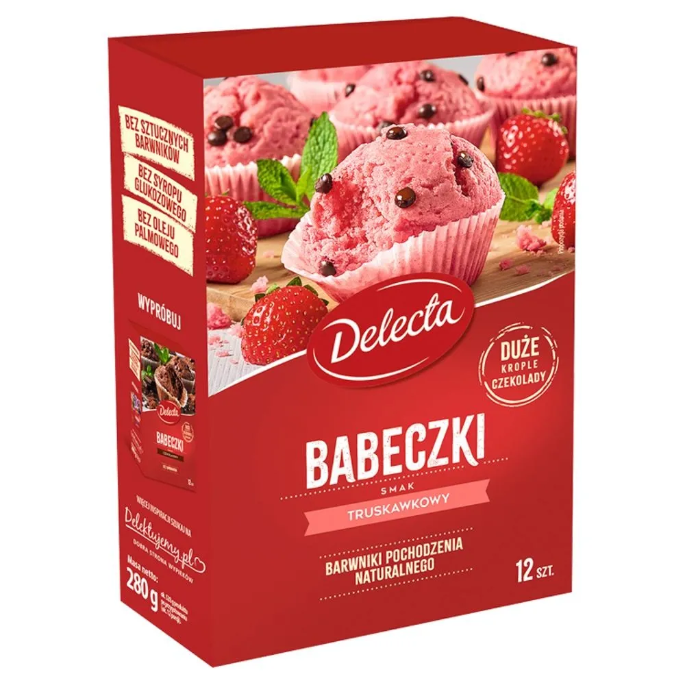 Delecta Babeczki smak truskawkowy mieszanka do domowego wypieku ciasta 280 g