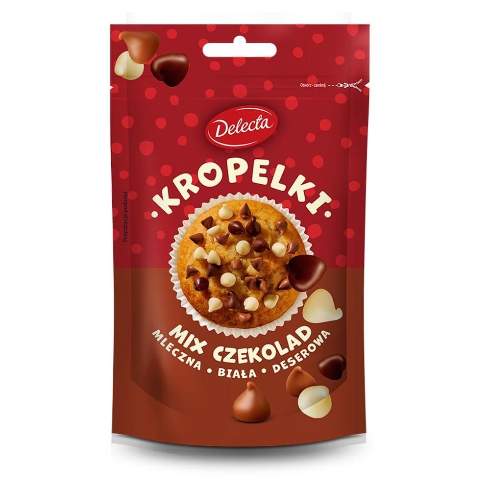 Delecta Kropelki mix czekolad mleczna biała deserowa 80 g