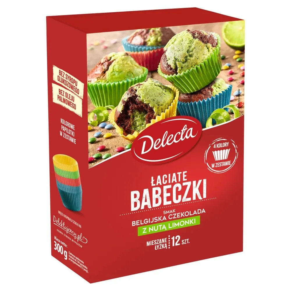 Delecta Łaciate babeczki smak belgijska czekolada z nutą limonki mieszanka do wypieku ciasta 300 g