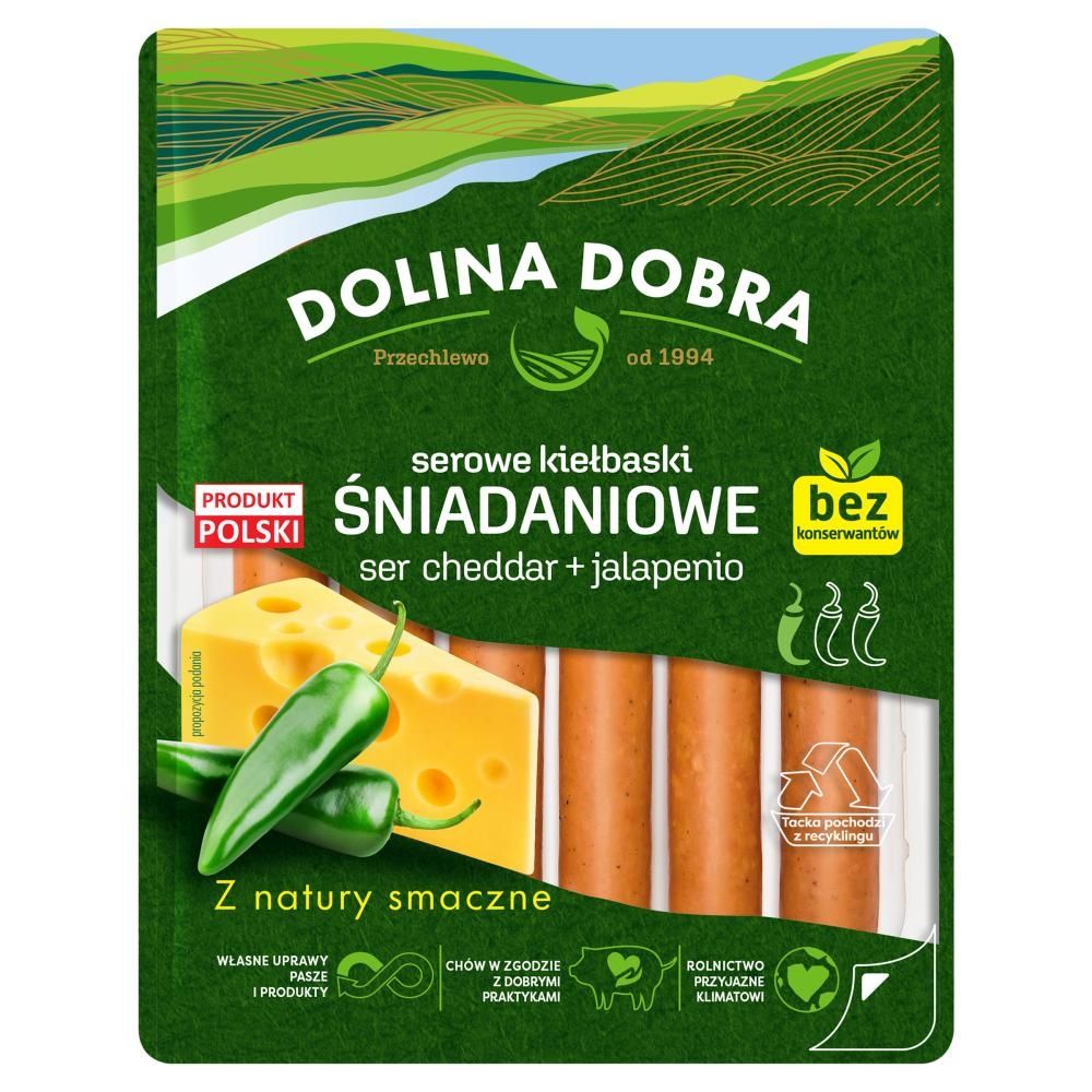 Dolina Dobra Serowe kiełbaski śniadaniowe ser cheddar + jalapenio 200 g