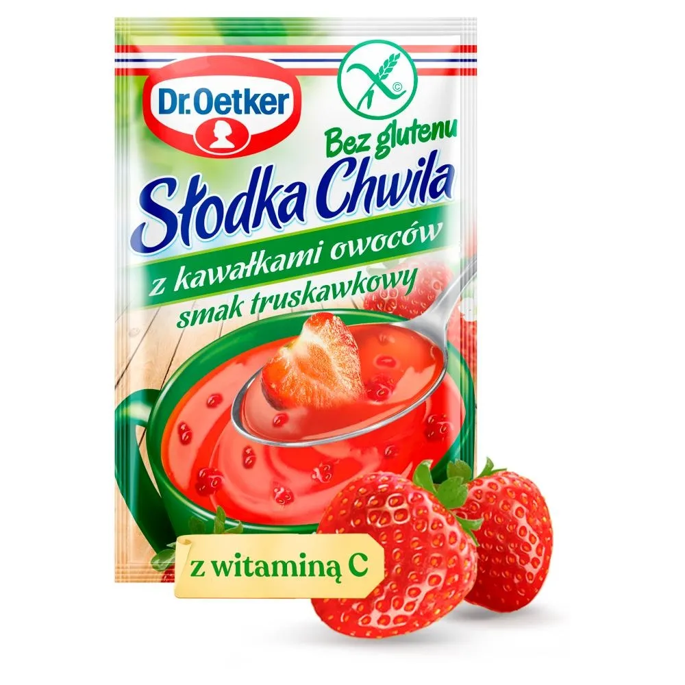 Dr. Oetker Słodka Chwila Kisiel z kawałkami owoców bez glutenu smak truskawkowy 31,5 g