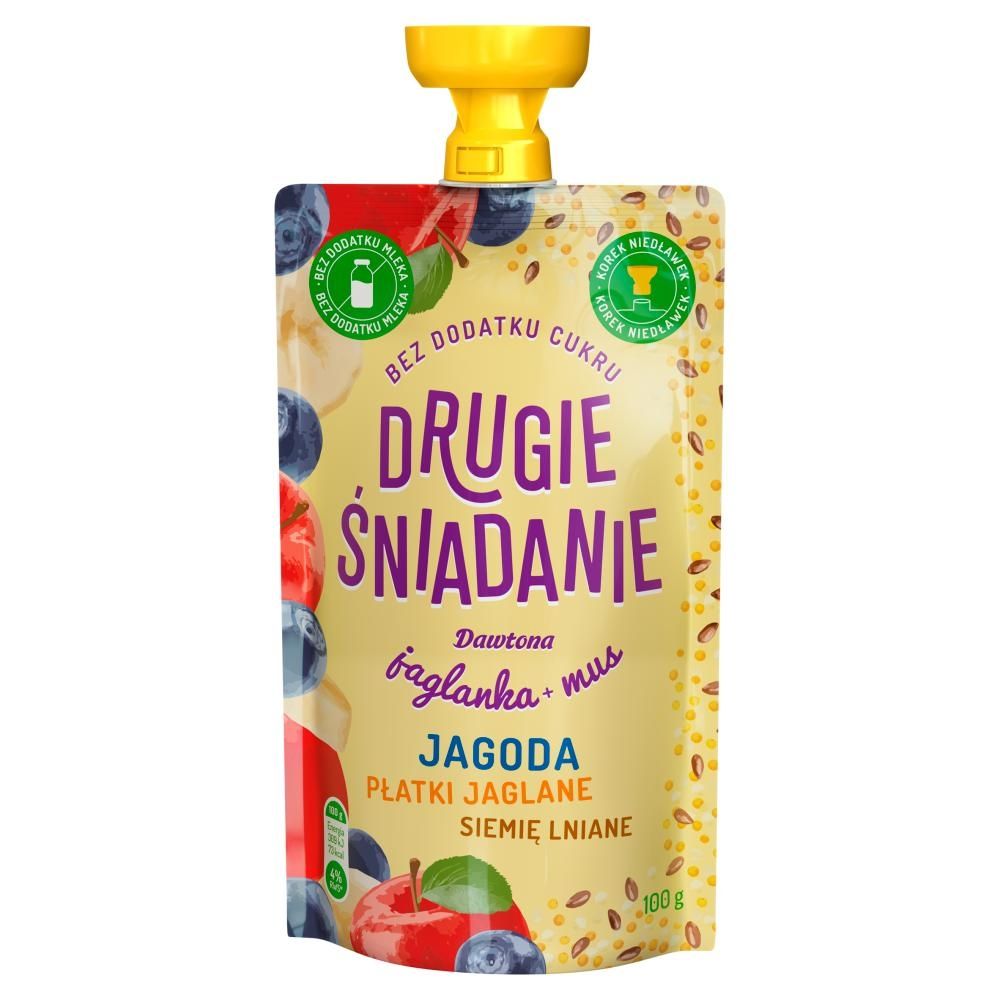 Drugie śniadanie Jaglanka + mus jagoda płatki jaglane siemię lniane 100 g