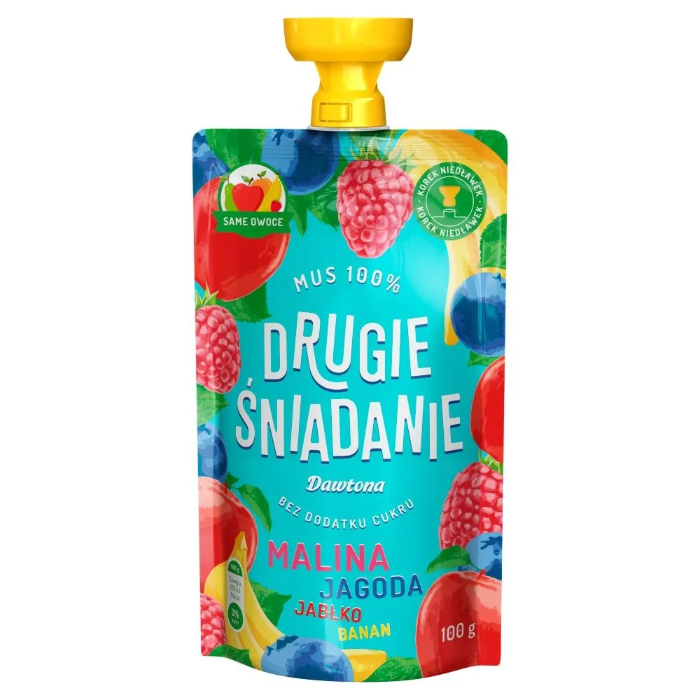 Drugie śniadanie Mus 100% malina jagoda jabłko banan 100 g