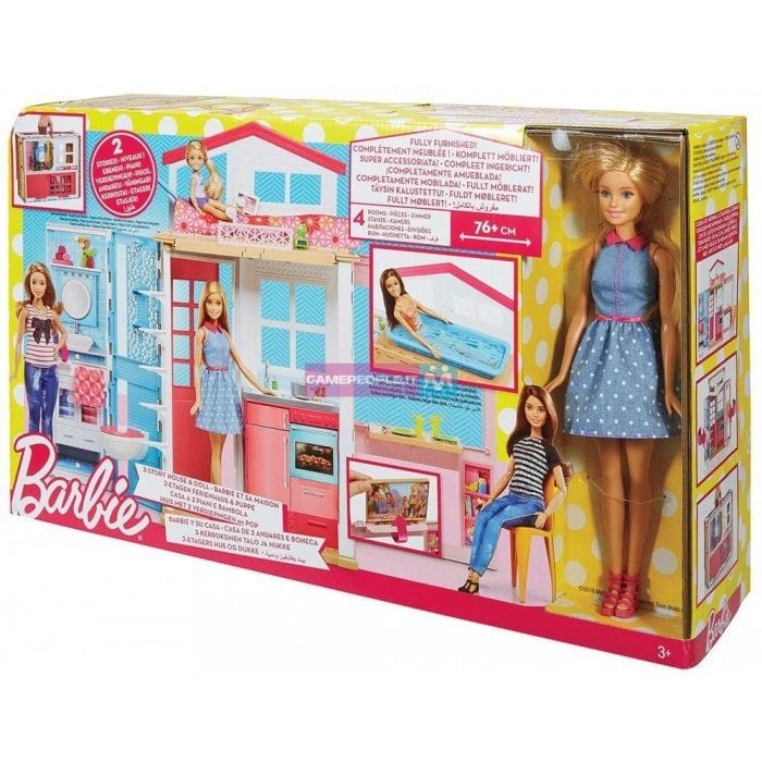 Dwupoziomowy domek + Lalka Barbie