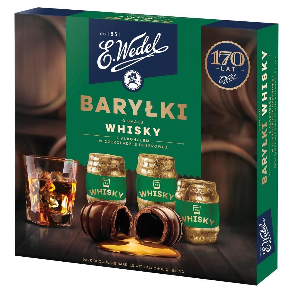 E. Wedel Baryłki o smaku whisky z alkoholem w czekoladzie deserowej 200 g