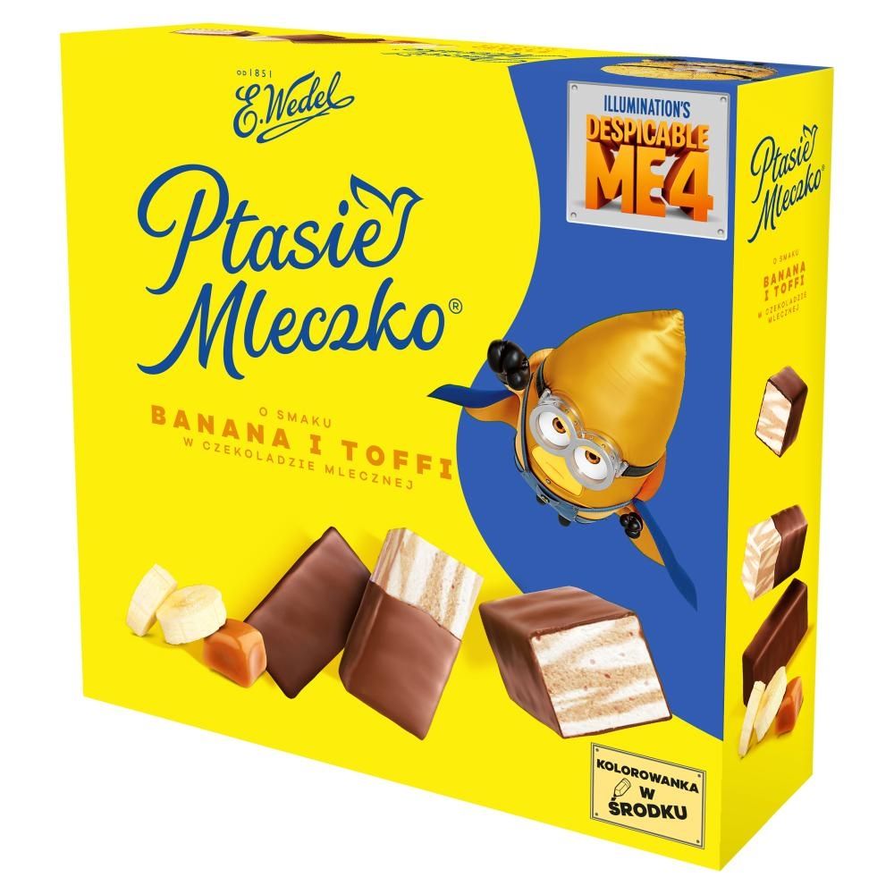 E. Wedel Ptasie mleczko o smaku banana i toffi w czekoladzie mlecznej 340 g