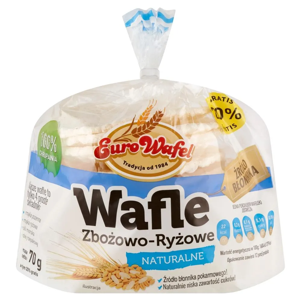 Eurowafel Wafle zbożowo-ryżowe naturalne 70 g (12 sztuk)