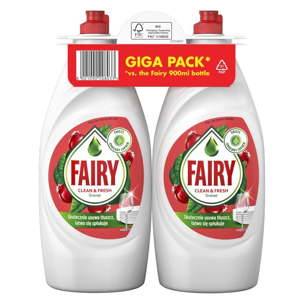 Fairy Clean & Fresh Granat z wiciokrzewem Płyn do mycia naczyń 1.8L