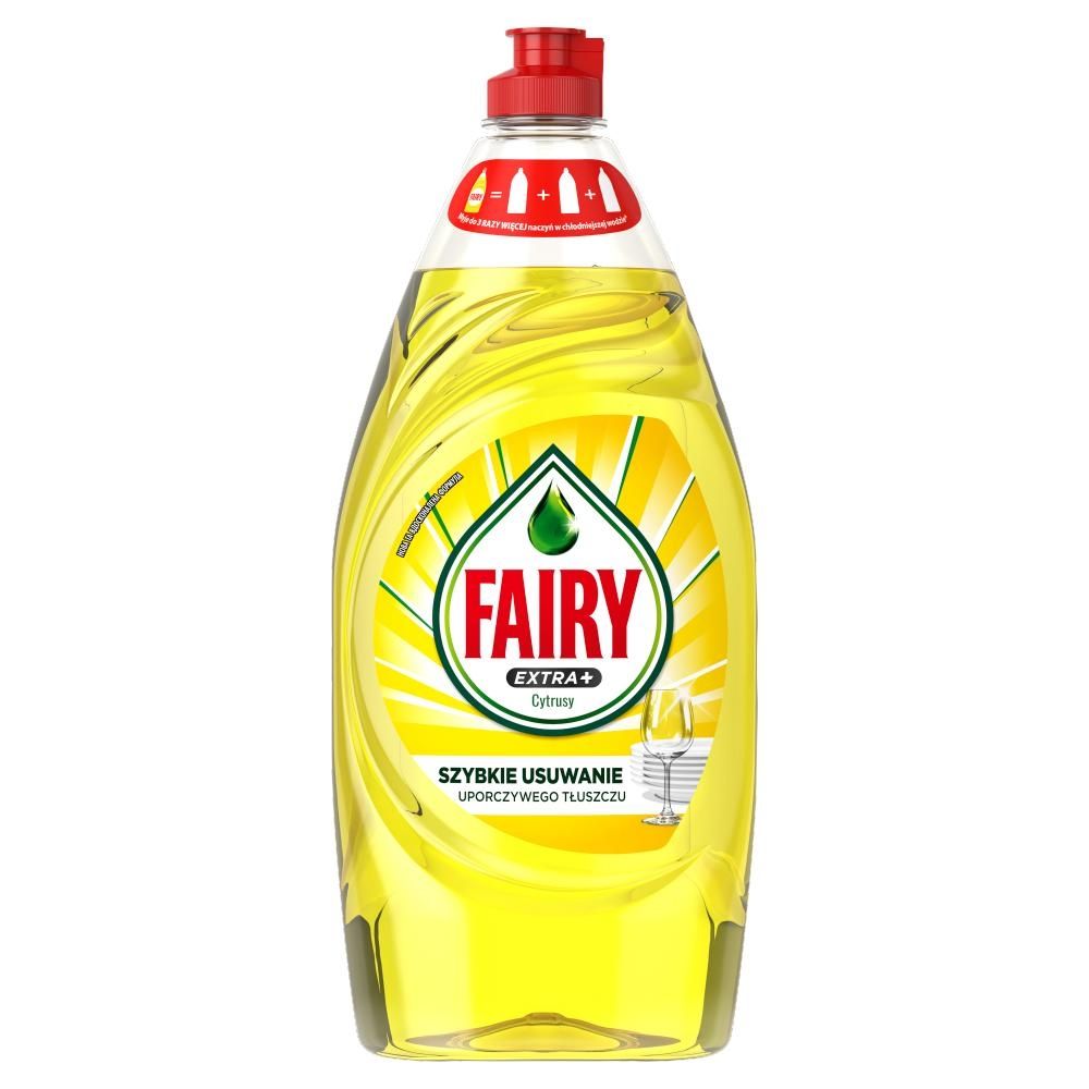 Fairy Extra+Cytrusy Płyn do mycia naczyń. Szybkiego usuwania silnie przywierającego tłuszczu900ml