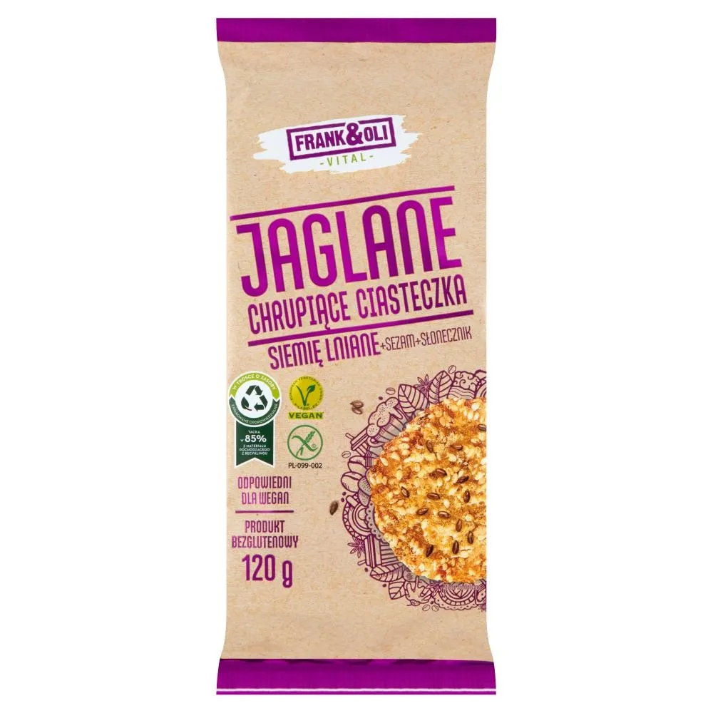 Frank&Oli Jaglane chrupiące ciasteczka siemię lniane + sezam + słonecznik 120 g