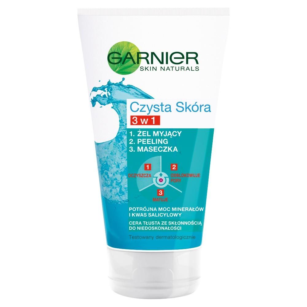 Garnier Czysta Skóra 3 w 1 Żel myjący + peeling + maseczka 150 ml