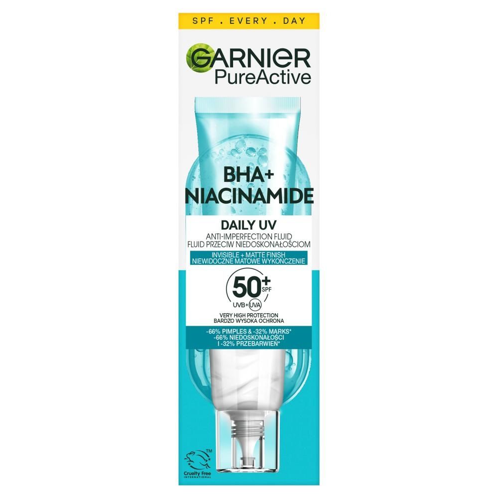 Garnier Pure Active BHA + Niacynamid Fluid przeciw niedoskonałościom z filtrem SPF 50+ 40 ml