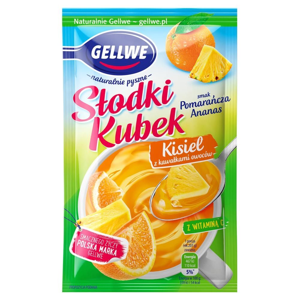 Gellwe Słodki Kubek Kisiel z kawałkami owoców smak pomarańcza ananas 28 g