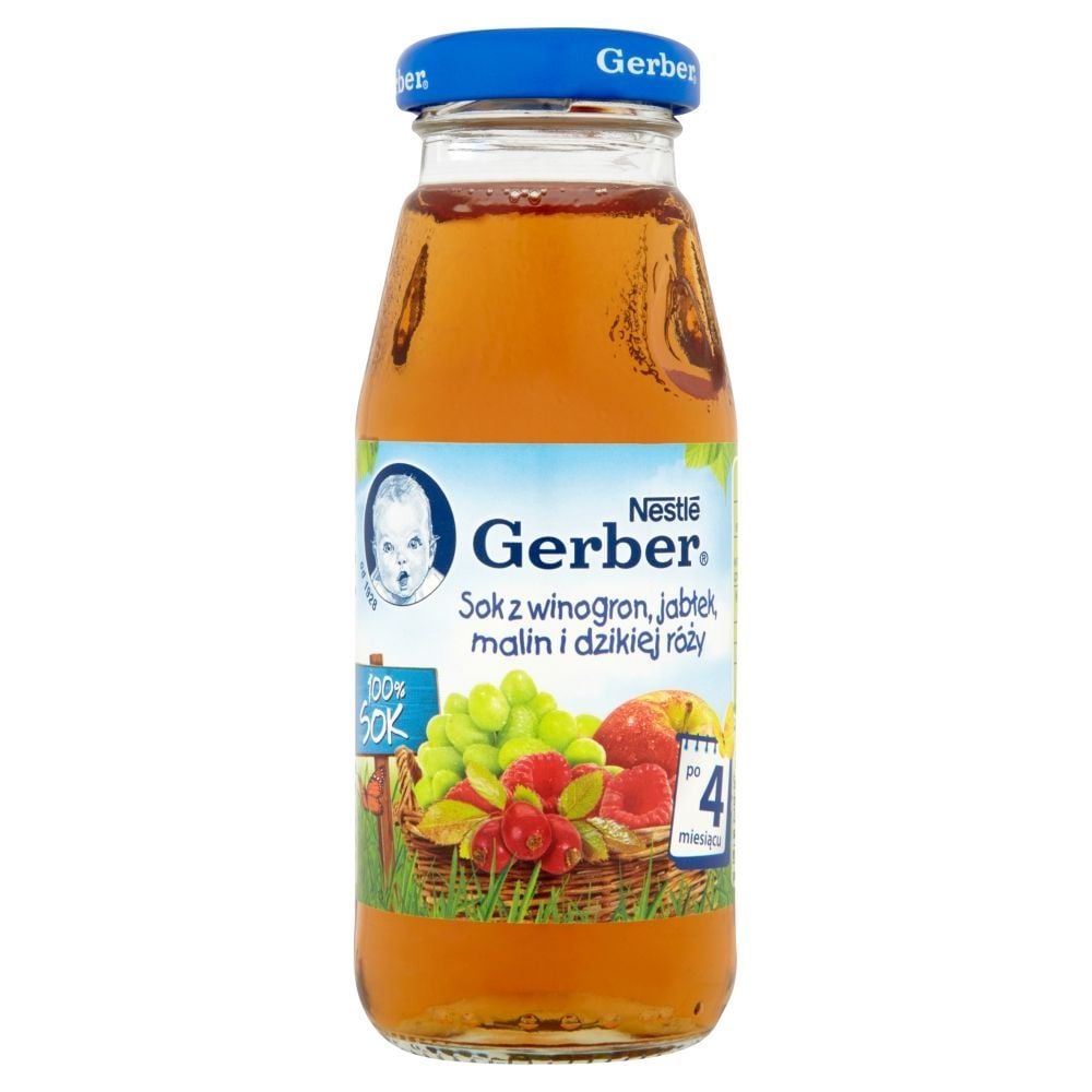 Gerber 100% Sok z winogron jabłek malin i dzikiej róży po 4 miesiącu 175 ml