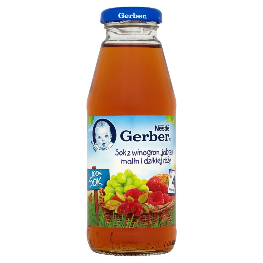 Gerber 100% Sok z winogron jabłek malin i dzikiej róży po 4 miesiącu 300 ml