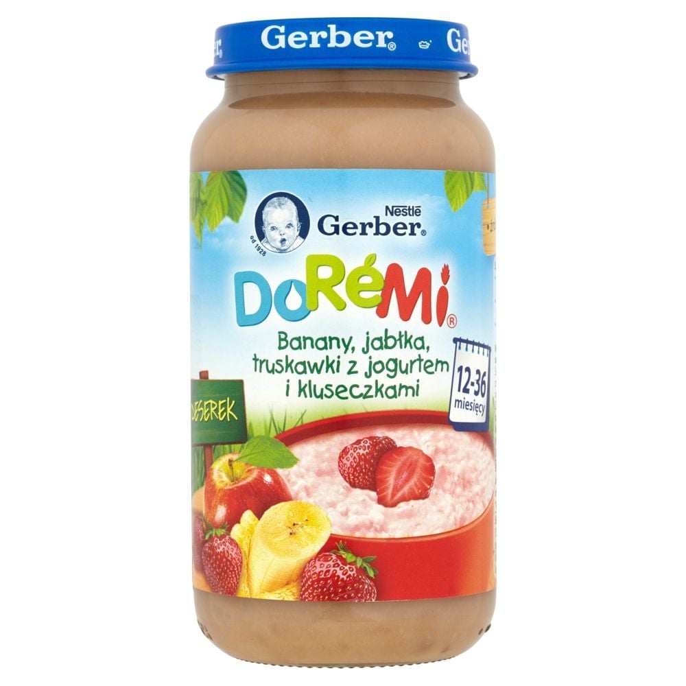 Gerber DoReMi Deserek Banany jabłka truskawki z jogurtem i kluseczkami 12-36 miesięcy 250 g