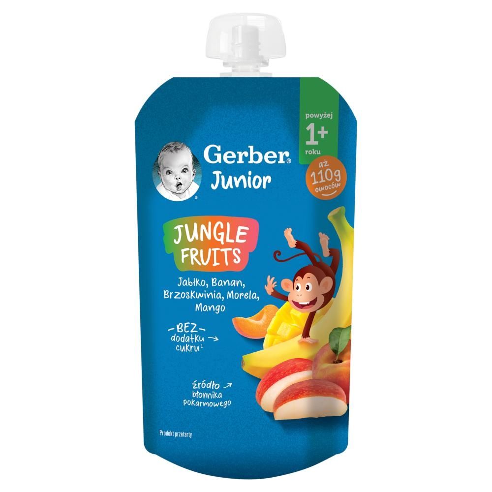 Gerber Junior Jungle Fruits Deserek jabłko banan brzoskwinia morela mango powyżej 1+ roku 110 g