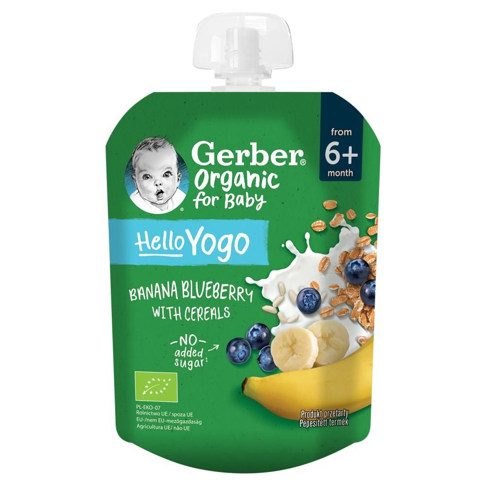 Gerber Organic Deserek banany jagoda z mlekiem fermentowanym i zbożami po 6. miesiącu 80 g