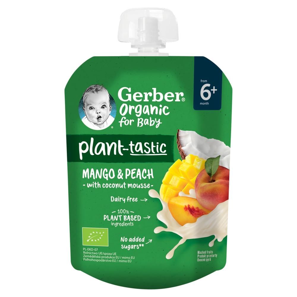 Gerber Organic Plant-tastic Deserek mango i brzoskwinia z musem kokosowym po 6 miesiącu 80 g