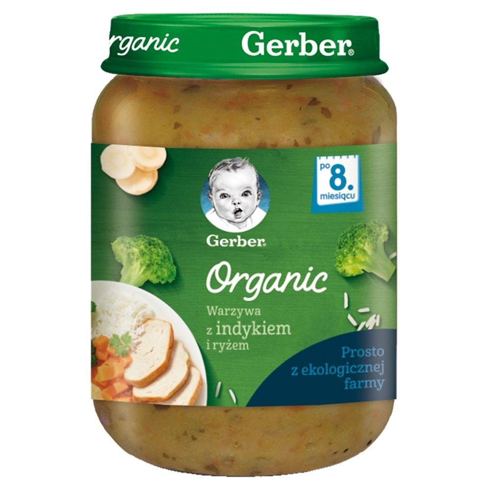 Gerber Organic Warzywa z indykiem i ryżem dla niemowląt po 8. miesiącu 190 g