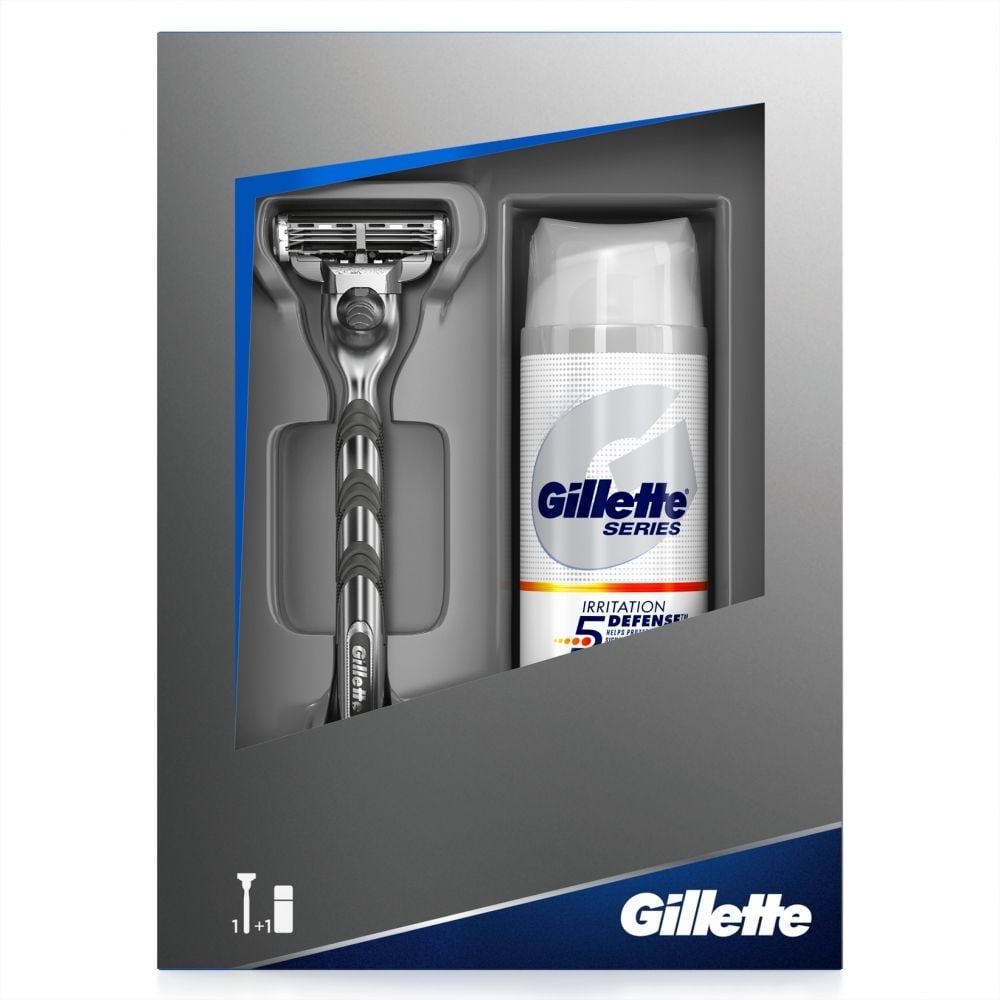 Gillette Mach 3 Maszynka do golenia + Żel do golenia Gillette Series Irritation Defense 75  ml