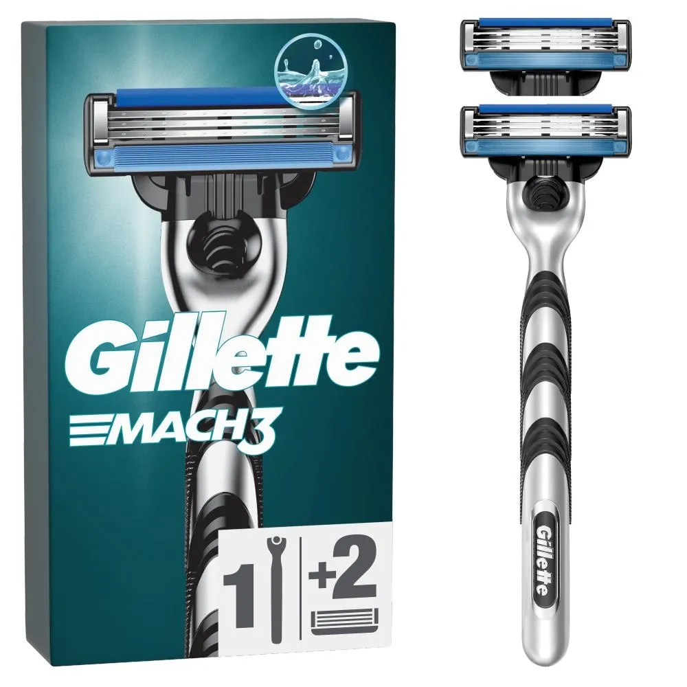 Gillette Mach3 Maszynka do golenia dla mężczyzn, 1 maszynka do golenia Gillette, 2 ostrza wymienne