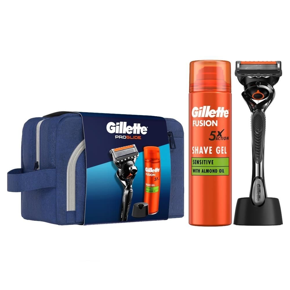 Gillette Zestaw podróżny: maszynka Proglide + Żel do golenia Fusion 200 ml + stojak na maszynkę