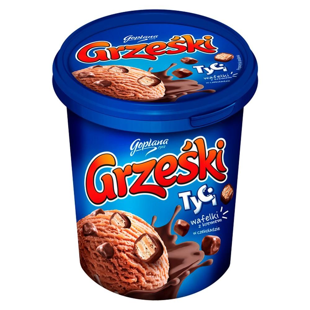 Grześki Lody kakaowe z kawałkami czekolady i mini wafelkami 500 ml