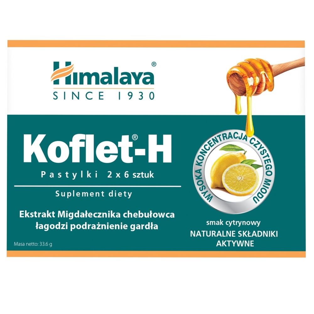 Himalaya KOFLET H pastylki na gardło do ssania cytrynowe 12 szt