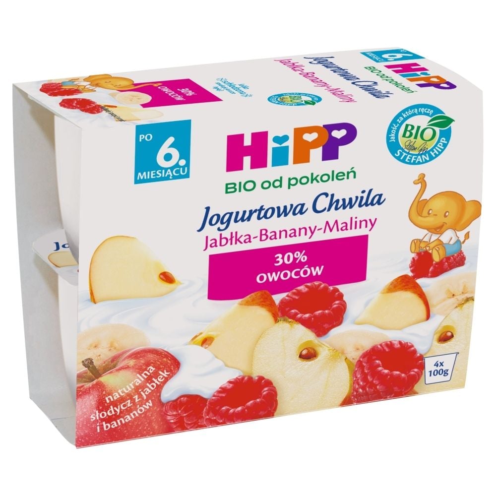 HiPP BIO Jogurtowa Chwila Jabłka-Banany-Maliny po 6. miesiącu 400 g (4 x 100 g)