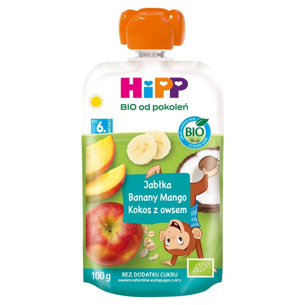 HiPP BIO Mus owocowo-zbożowy jabłka banany mango kokos z owsem po 6. miesiącu 100 g