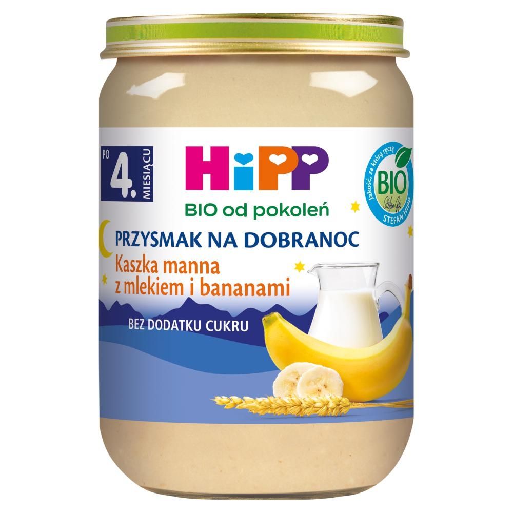 HiPP BIO Przysmak na Dobranoc Kaszka manna z mlekiem i bananami po 4. miesiącu 190 g