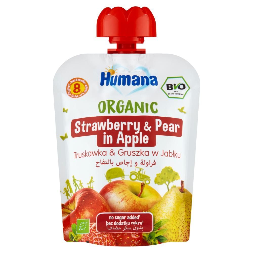 Humana Organic Mus truskawka & gruszka w jabłku po 8. miesiącu 90 g