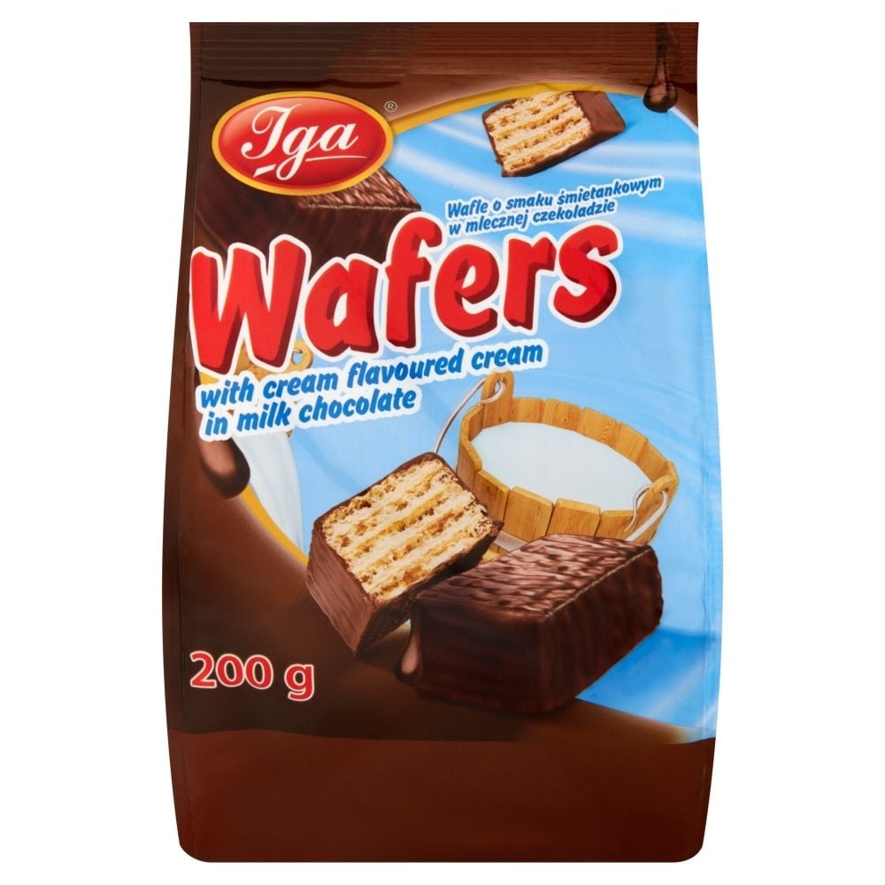 Iga Wafers Wafle O Smaku śmietankowym W Mlecznej Czekoladzie 200 G