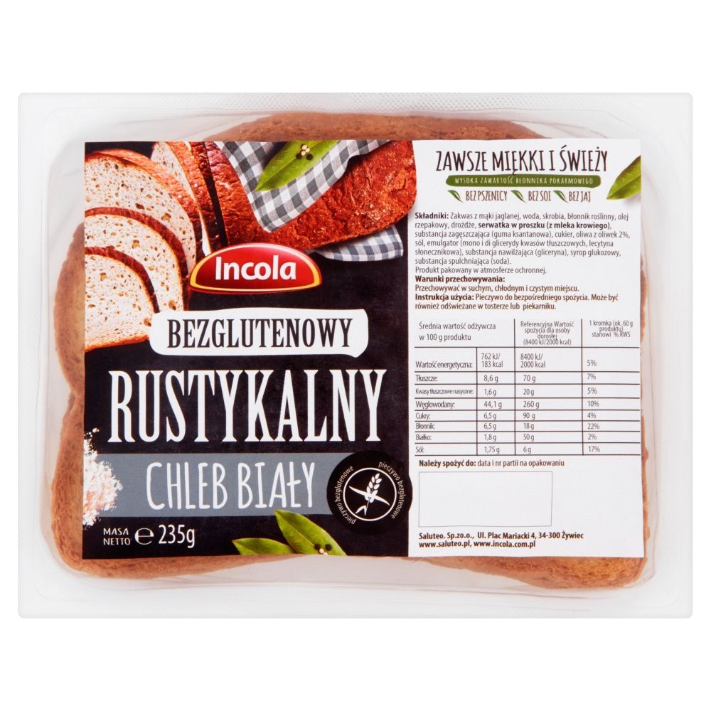 Incola Bezglutenowy rustykalny chleb biały 235 g