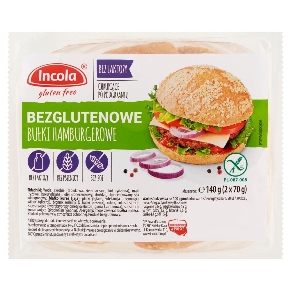 Incola Bułki hamburgerowe bezglutenowe 140 g (2 x 70 g) Zakupy online