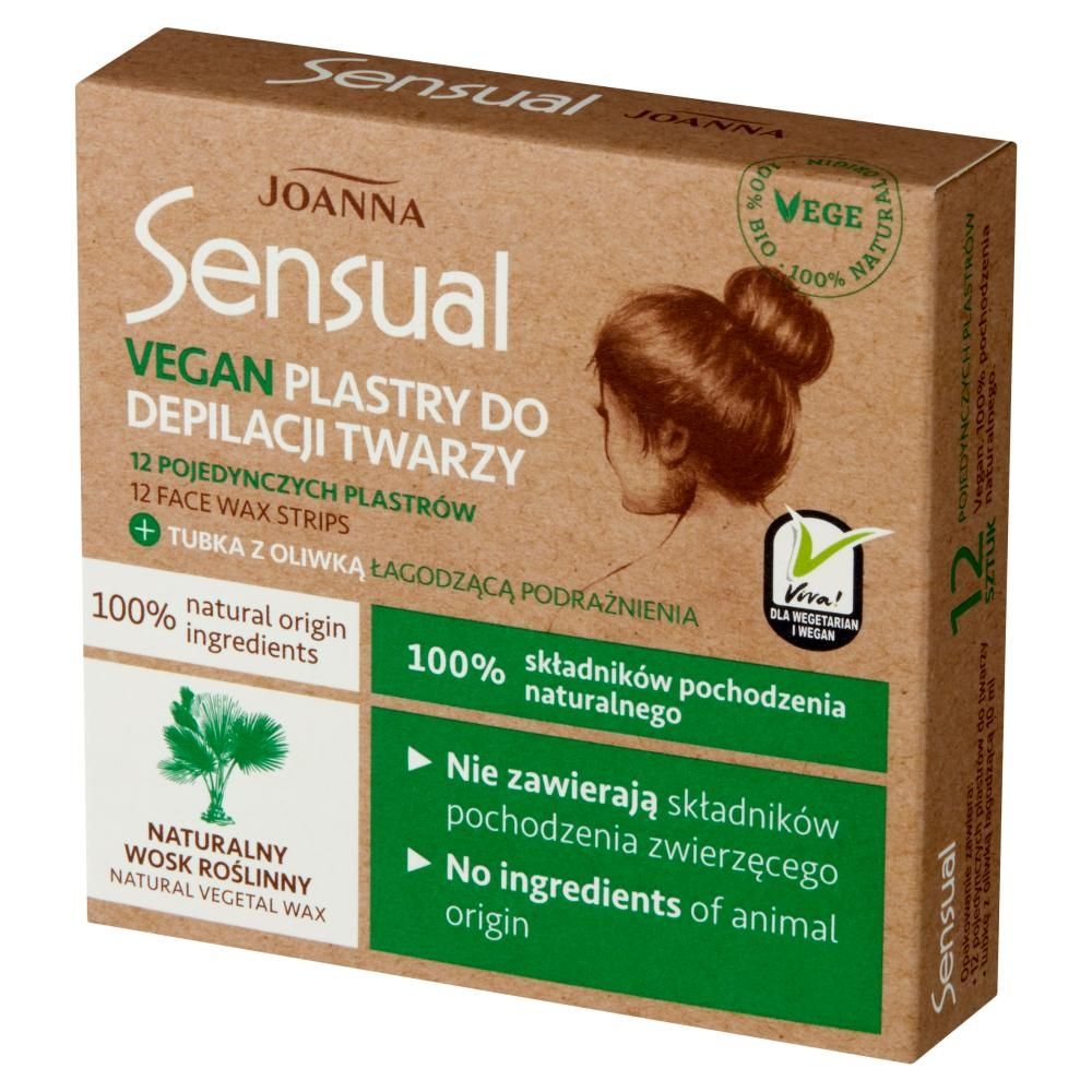 Joanna Sensual Vegan Plastry do depilacji twarzy 12 sztuk + Tubka z oliwką łagodzącą 10 ml