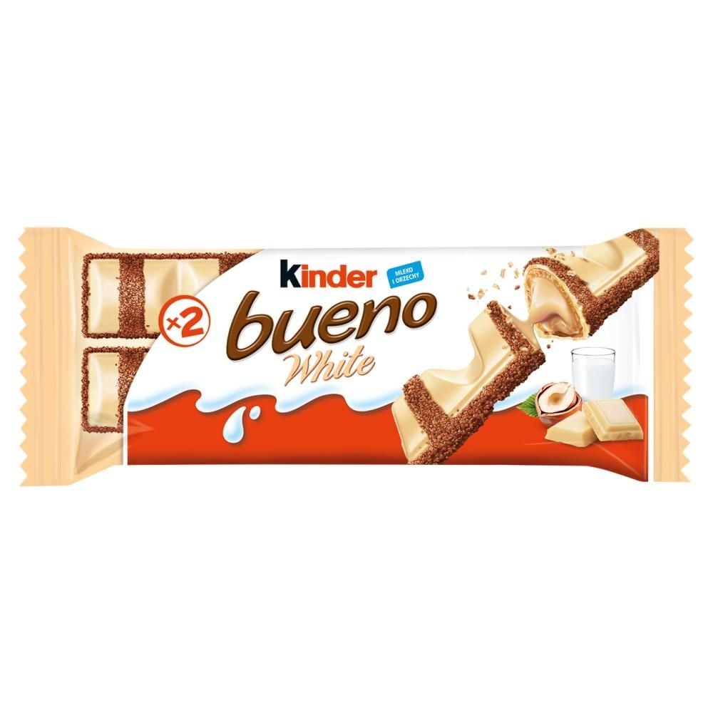 Kinder Bueno White Wafel pokryty białą czekoladą wypełniony nadzieniem 39 g (2 sztuki)