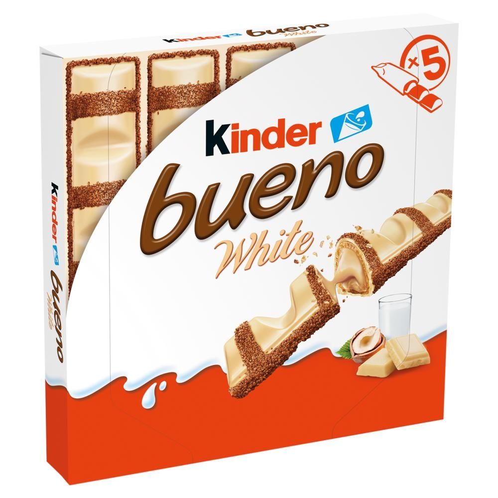 Kinder Bueno White Wafel pokryty białą czekoladą wypełniony nadzieniem 97,5 g (5 sztuk)