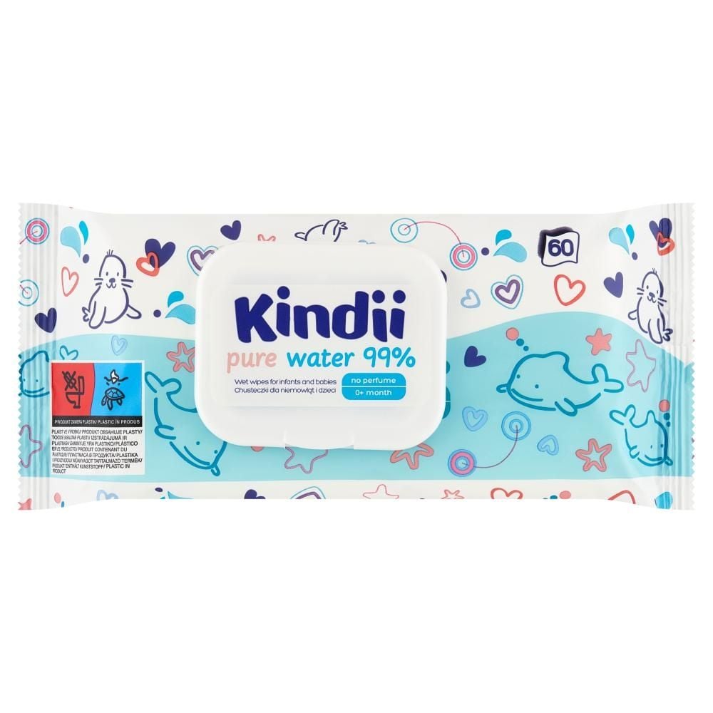 Kindii Pure Water 99 % Chusteczki dla niemowląt i dzieci 60 sztuk