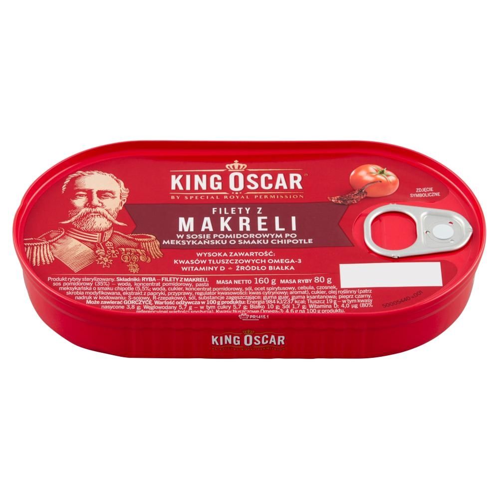 King Oscar Filety z makreli w sosie pomidorowym po meksykańsku o smaku chipotle 160 g