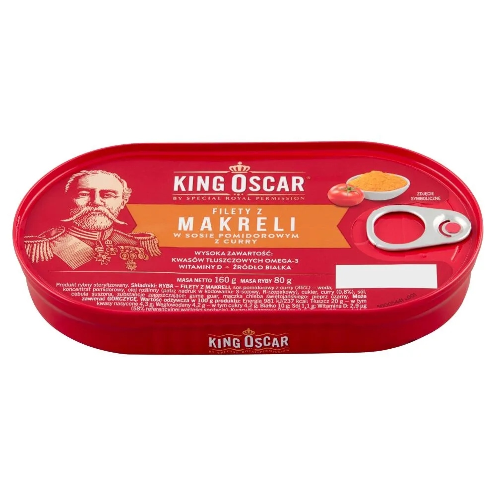 King Oscar Filety z makreli w sosie pomidorowym z curry 160 g