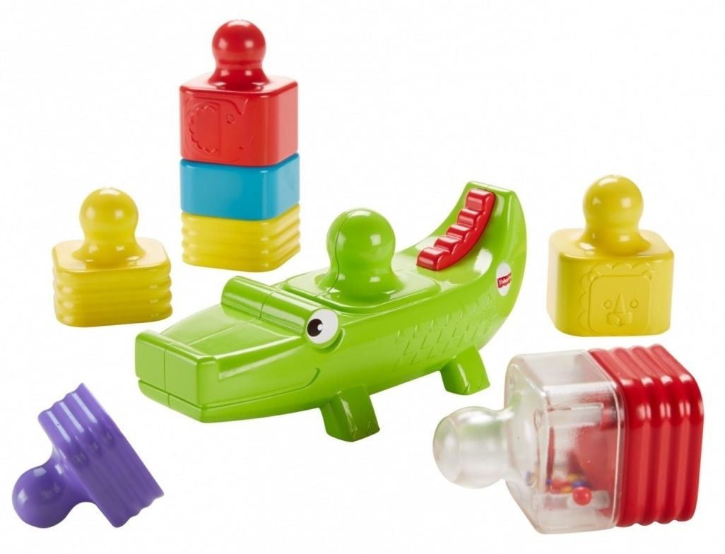 Klocki plastikowe FISHER PRICE Krokodylek + klocki do układania DRG34