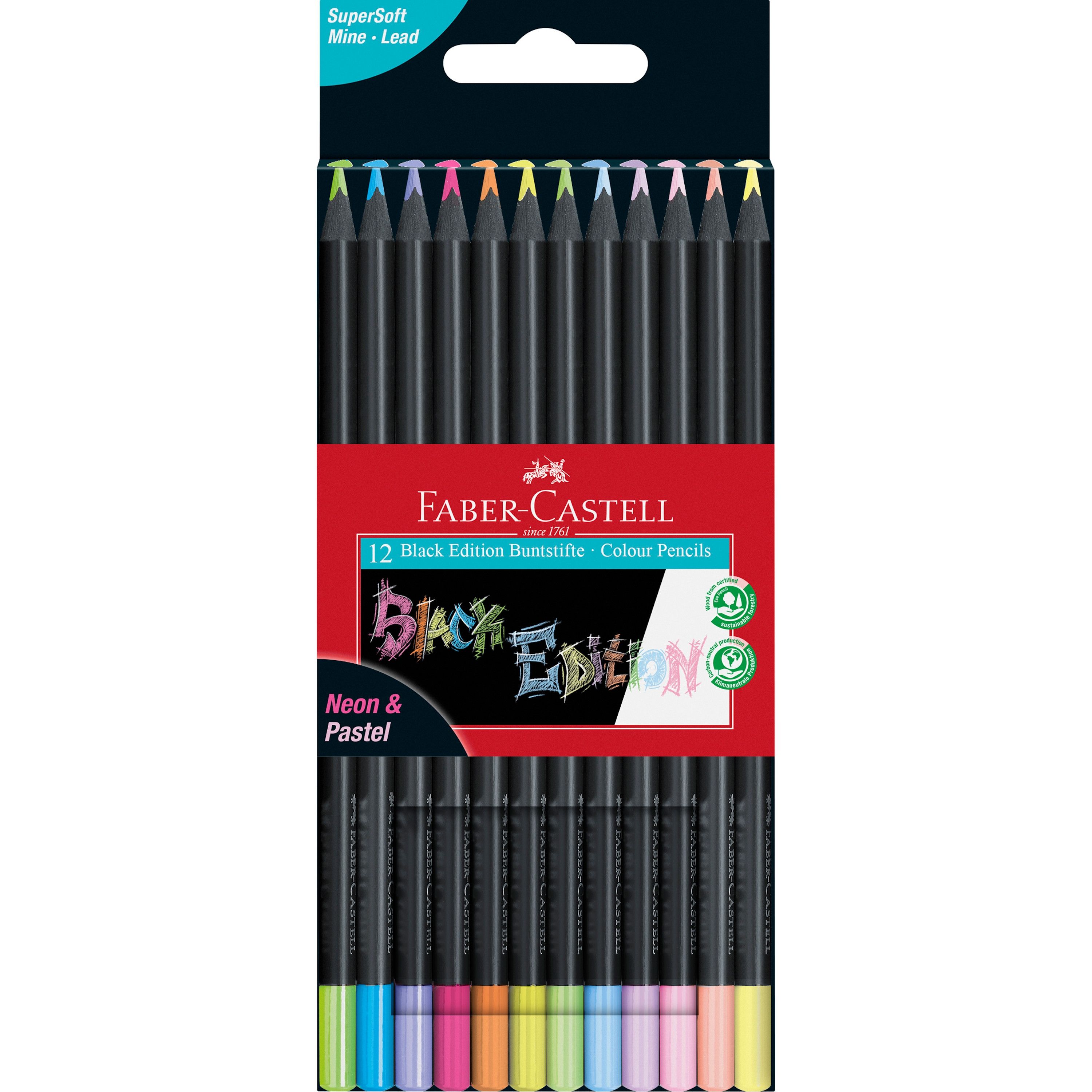 Kredki trójkątne Black Edition 12 kolorów pastelowych i neonowych Faber-Castell