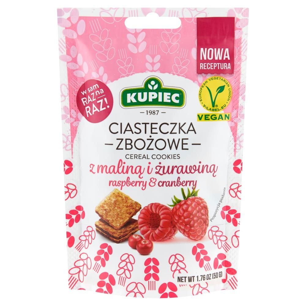 Kupiec Ciasteczka zbożowe z maliną i żurawiną 50 g