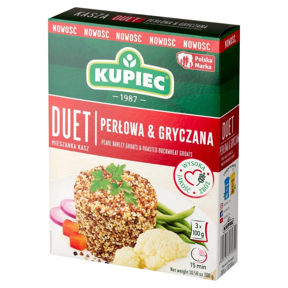 Kupiec Duet Mieszanka kasz perłowa & gryczana 300 g (3 x 100 g)